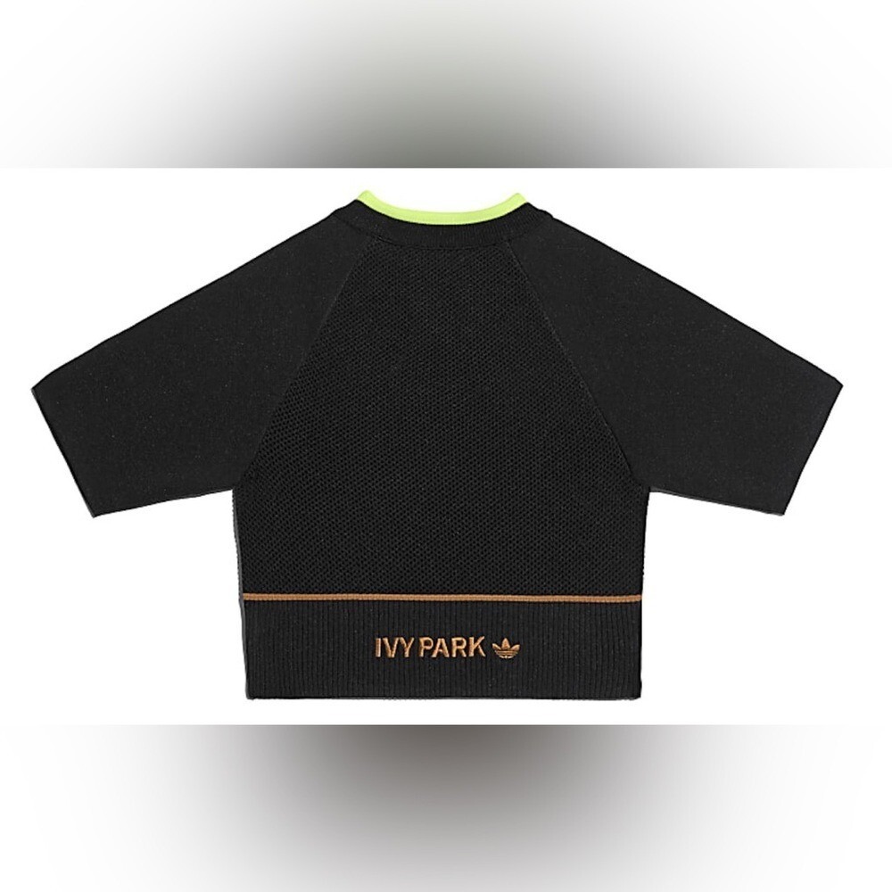 Adidas x Ivy Park Womens Black Knit Crop Top Neon Trim XL GV4832 Resort Vacation - Picture 3 of 8